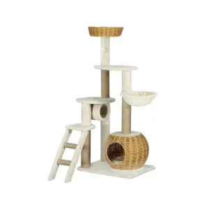 138cm Modern Rattan Cat Tower Scratching Post Condo