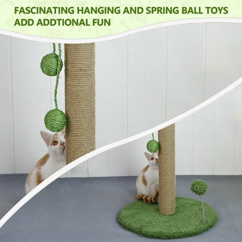 Cat Scratching Post Pole With Hanging Balls Toy