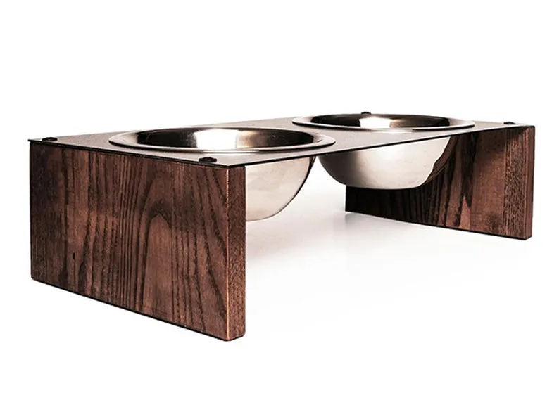 Dog bowl raised with wood legs