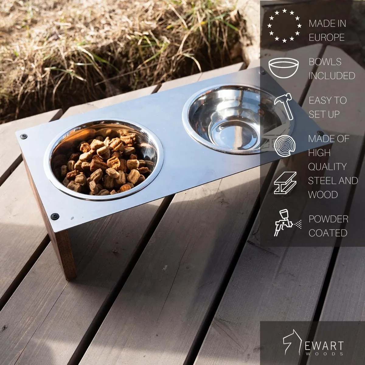Dog bowl raised with wood legs