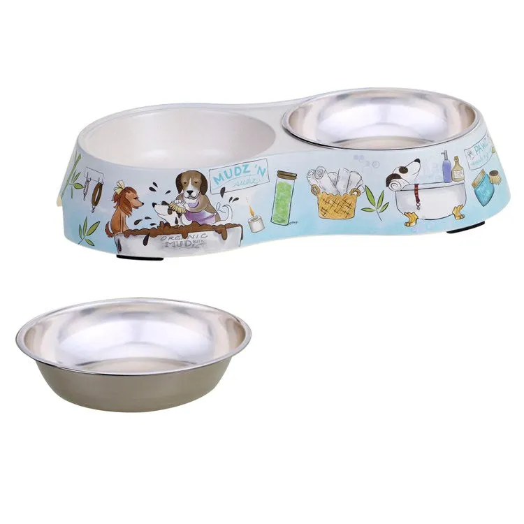 Doggy Day Spa Double Serve Bamboo Fiber Pet Bowl with Stainless Steel Insert