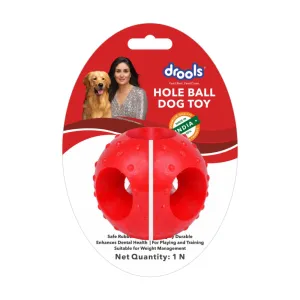 Drools Non-Toxic Rubber Hole Ball Chew Toy, Puppy/Dog Teething Toy - 3 inches, Red