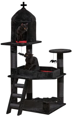 Gothic Cat Tree with Coffin Bed, 55" Cat Tower with Spacious Cat Condo, Scratching Posts