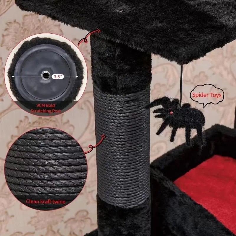 Gothic Cat Tree with Coffin Bed, 55" Cat Tower with Spacious Cat Condo, Scratching Posts