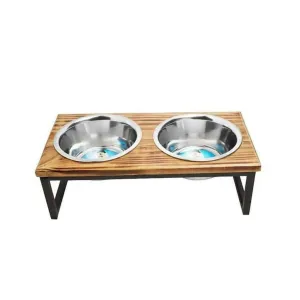 Indipets 2 Quart Contemporary Wooden Double Diner for Dogs and Cats