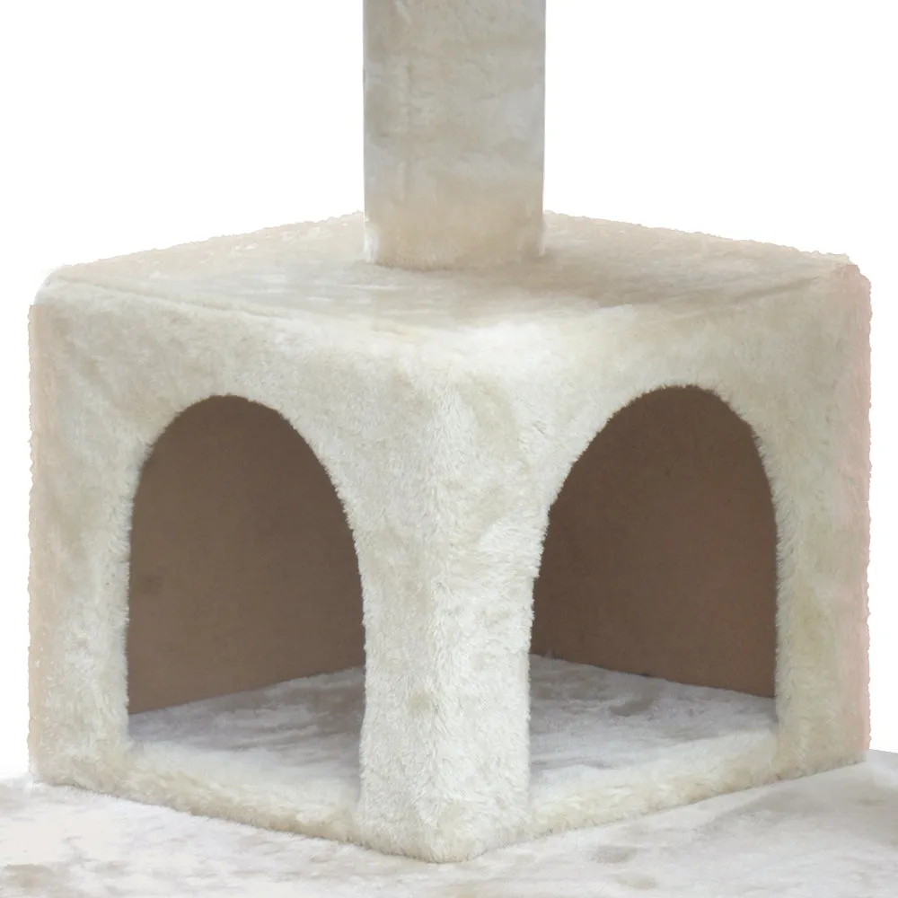 i.Pet 134cm Beige Wooden Cat Tree - Premium Scratching Post, Tower & Condo House Lounge for Felines