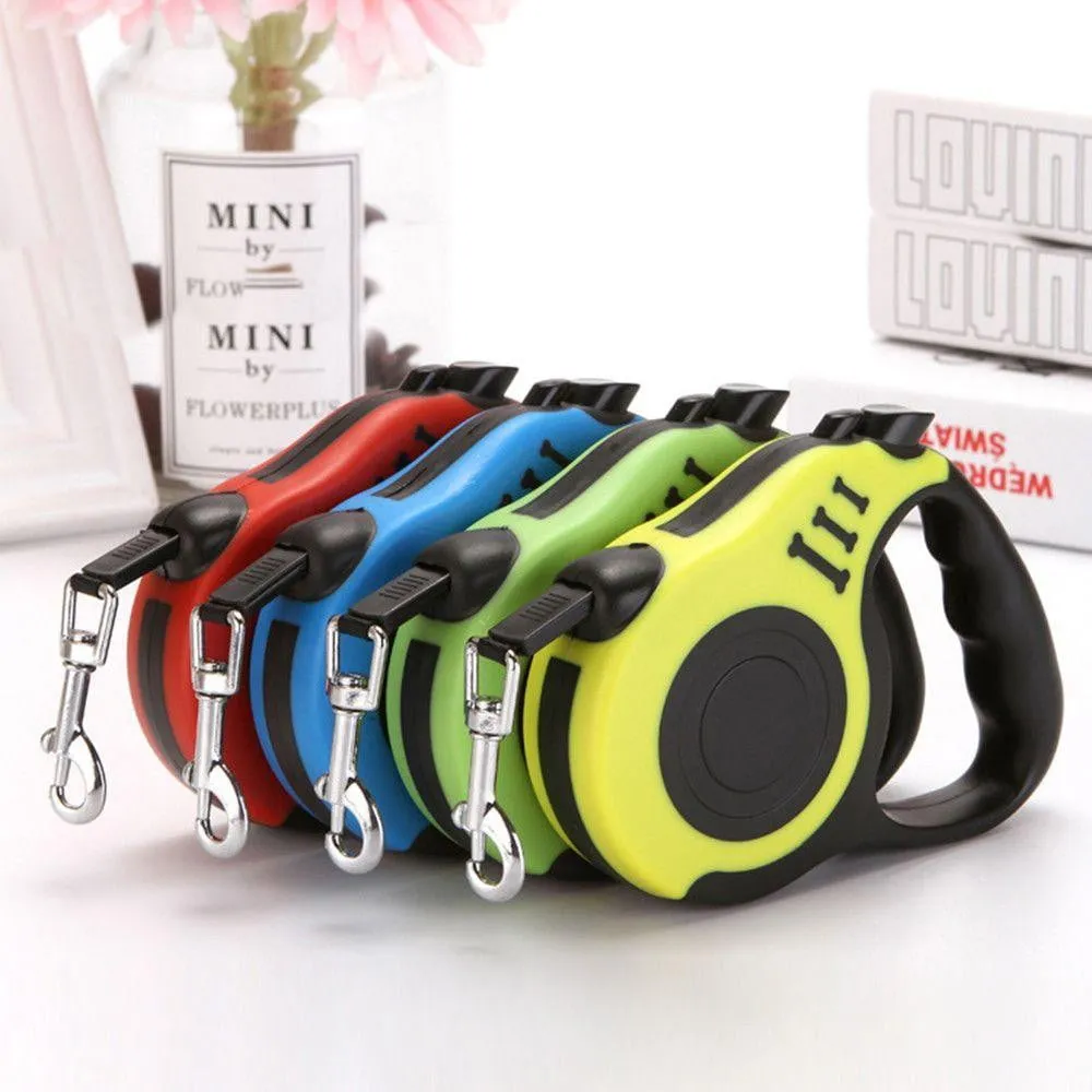 Retractable Strong Nylon Dog Leash with Comfortable Hand Grip, One Button Brake, Pause & Lock