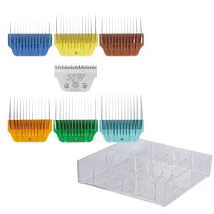 Wide Colored Combs Set of 6 and 30W Blade With Clear Holder by PetStore.Direct